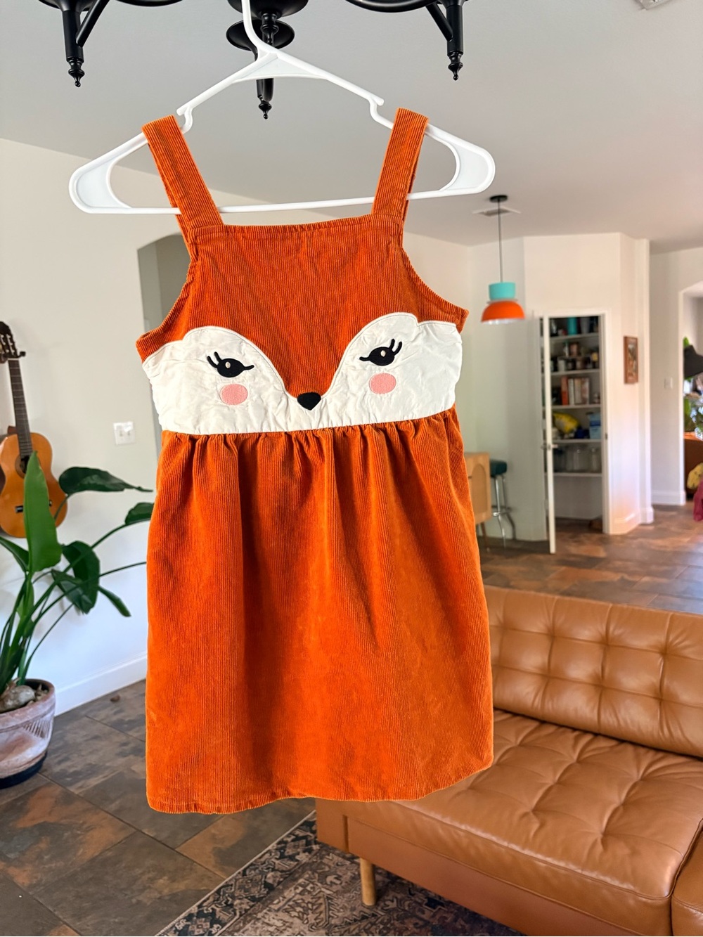 Gymboree Girls 12 Orange Corduroy Fox Pinafore Jumper Dress Adjustable Straps